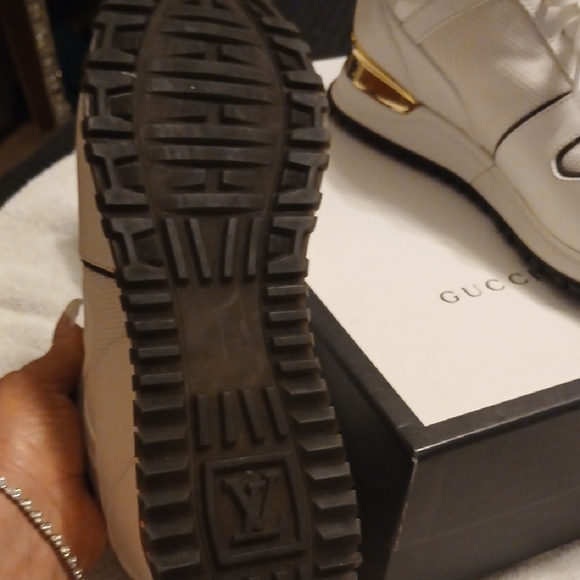 White and Brown Sneakers with Gold Accents - Picture 5 of 7